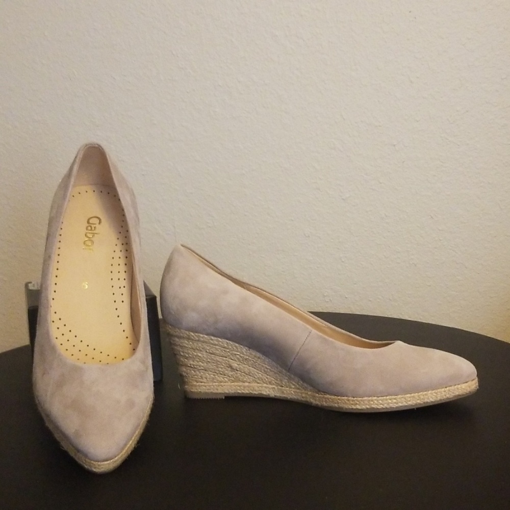 Beige Suede Gabor Wedges